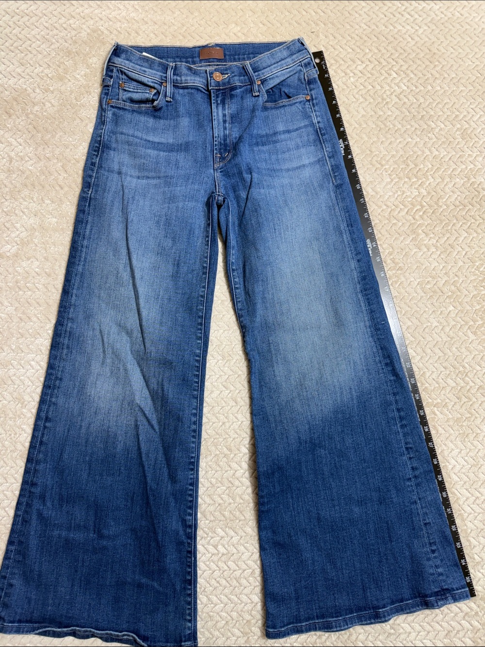 MOTHER Wide-Leg Flare Jeans in Medium Blue Wash